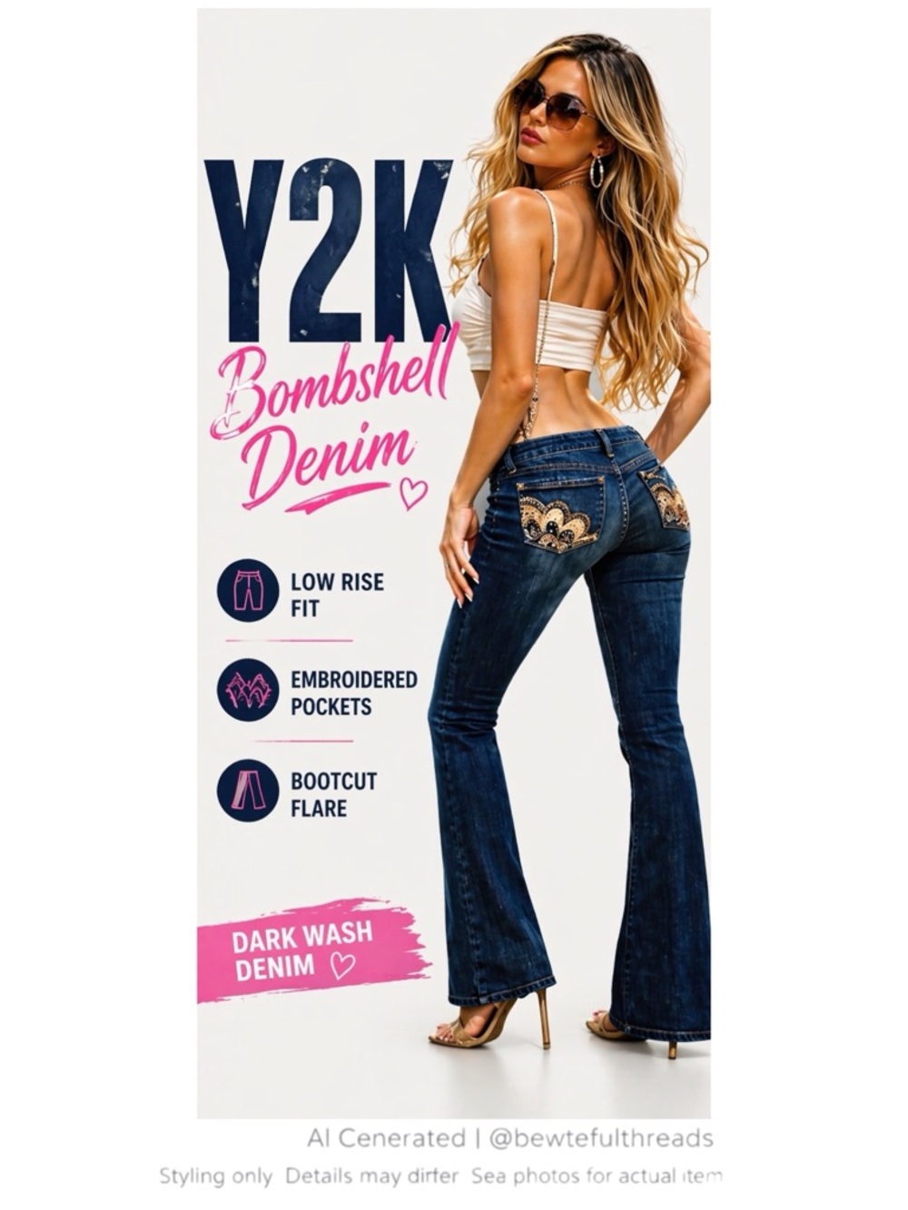 Y2K Embroidered Bootcut Jeans Size 29 Dark Wash 32” Inseam